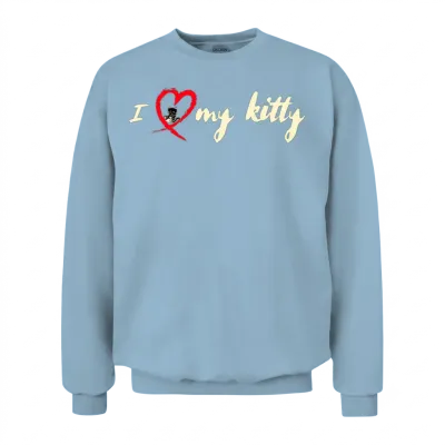 I Heart My Kitty Unisex Sweatshirt - Light Blue