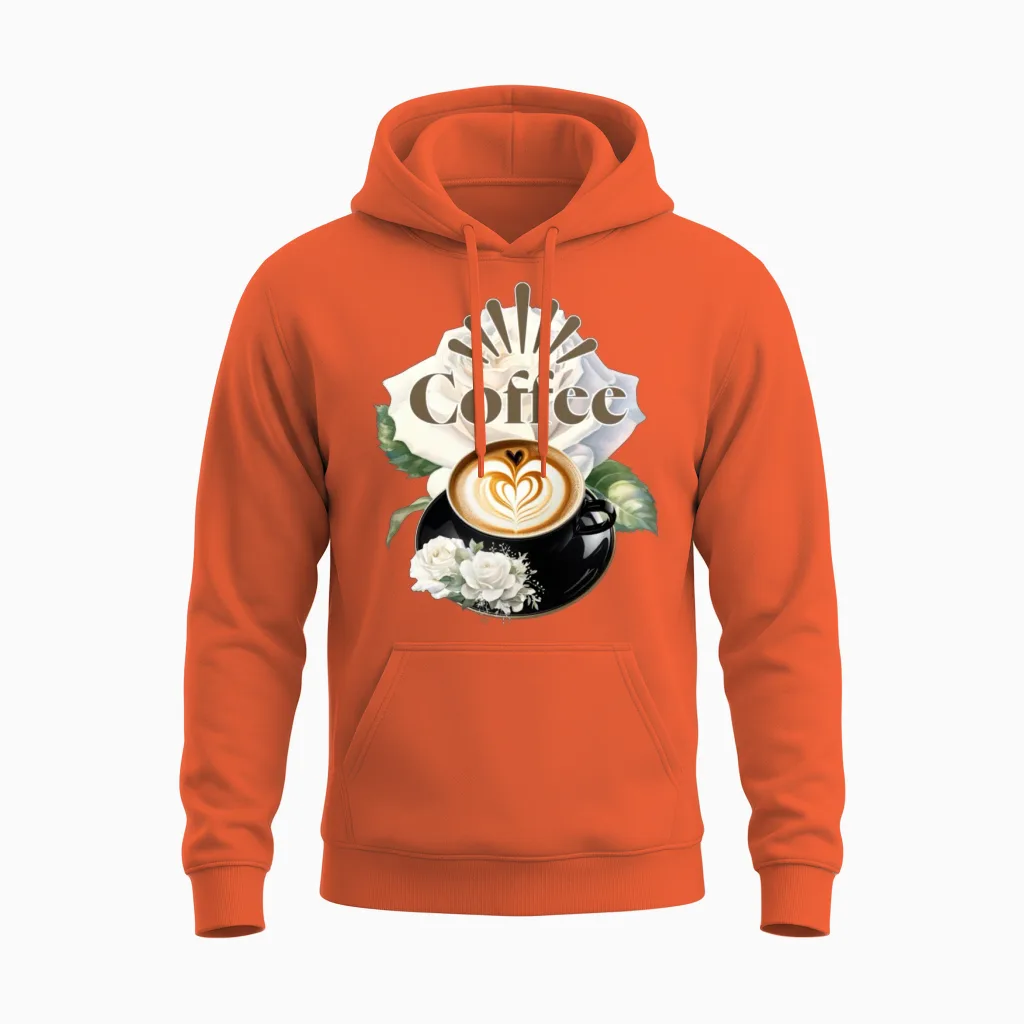 Coffee Heart Rose Gd Unisex Hoodie in Orange