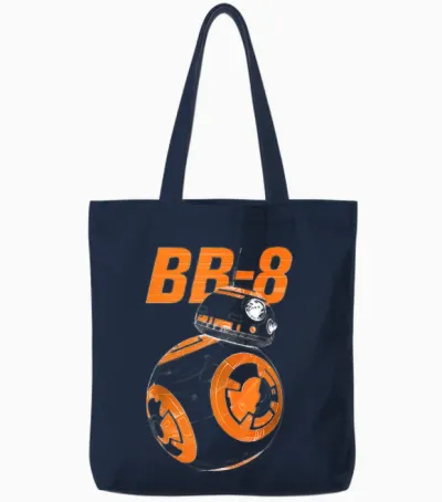 Star Wars Bb-8 Portrait Logo T-Shirt, White, S Tote Bags - Navy