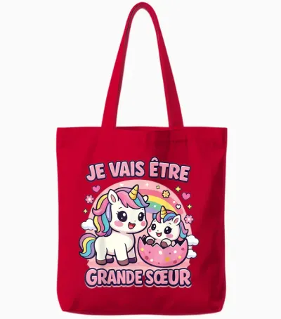 Je Vais être Grande Sœur Licorne Cadeau Annonce Grossesse Tote Bags - Red