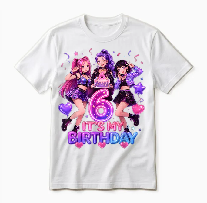 Kids It's My 6th K Pop Birthday Girl 6 Year Old K-Pop Bday Unisex T-Shirt in White