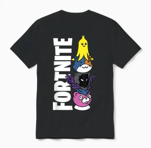 Fortnite Black Classic Fit Crew Neck T-Shirt - Adult Polyester & Cotton Short Sleeve Unisex T-Shirt in Black