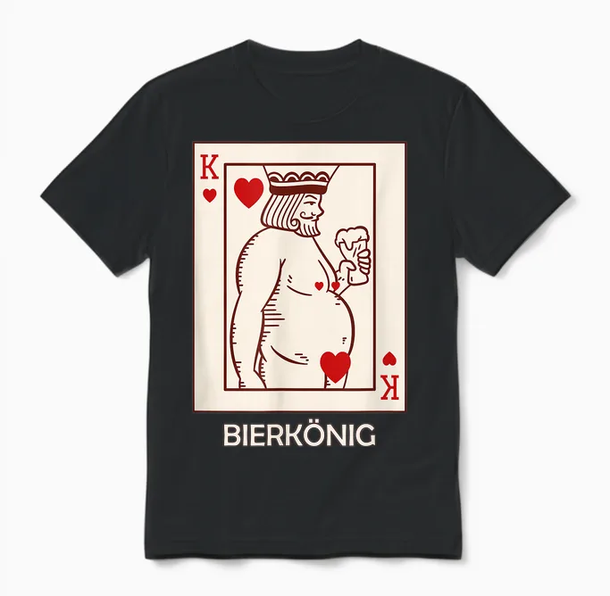 King Beer Poker Card Beer Costume Drinking Celebrations Beer Belly T-Shirt, Black Unisex T-Shirt in Black