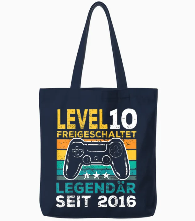 Level 10 Geburtstag Junge Gamer Mann Deko Jahrgang 2016 Tote Bags in Navy