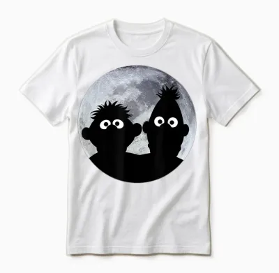 Sesame Street Ernie and Bert in the Moonlight Shadow Moonnight T-Shirt, Black Unisex T-Shirt - White