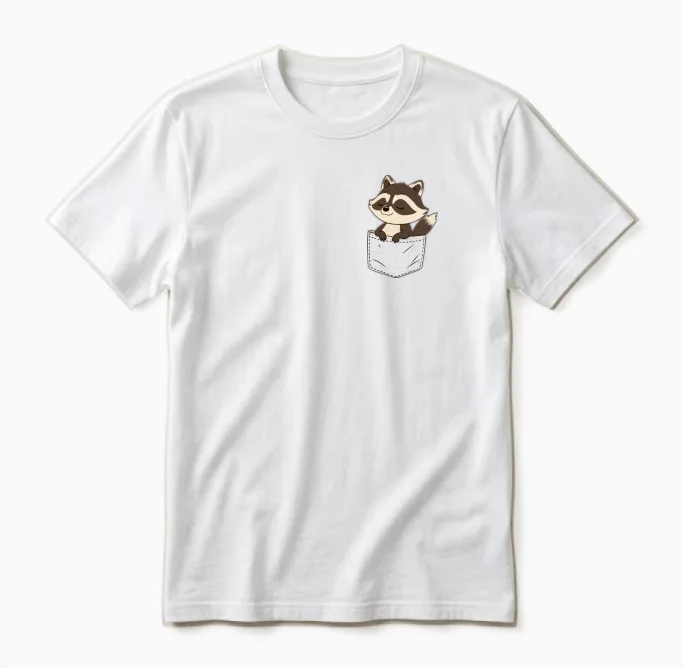 Cute Raccoon in Pocket T-Shirt โ Kawaii Pocket Rac Unisex T-Shirt in White