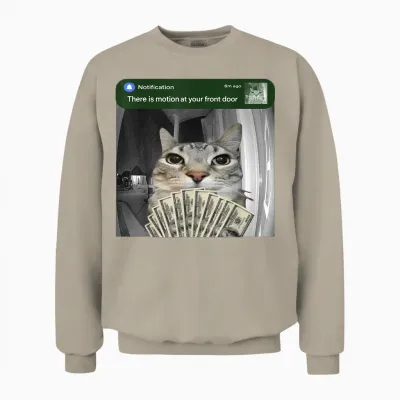 There Is Motion at Your Front Door Funny Cat Motion Meme Unisex Sweatshirt - Sand