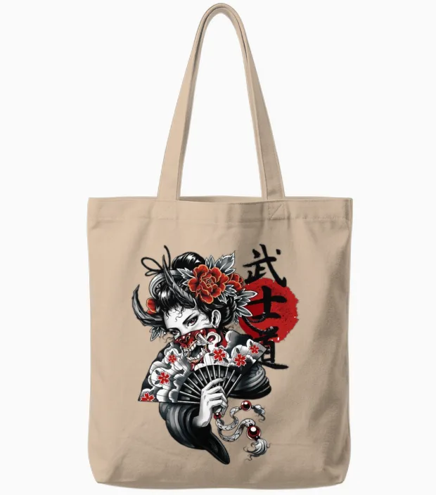 Japanese Geisha Girl Tote Bags in Natural