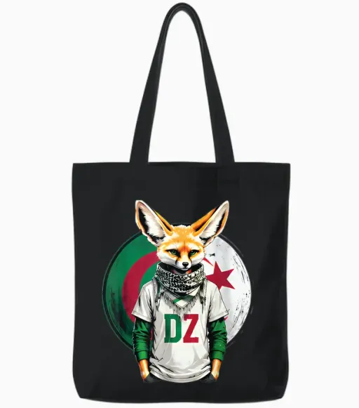 Fennec Algerian Flag Football Gift Jersey Dz Tote Bags in Black