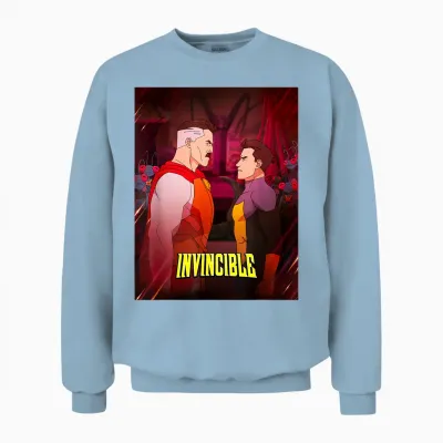 Invincible Omni-Man & Mark Face to Face Poster T-Shirt, Black, S Unisex Sweatshirt - Light Blue