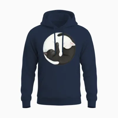 Yin Yang Cats Black and White Zen Kittens Unisex Hoodie - Navy