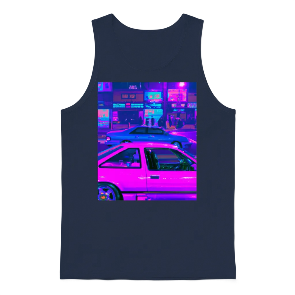 Vaporwave Car Synthwave City Unisex Tank Top - Navy