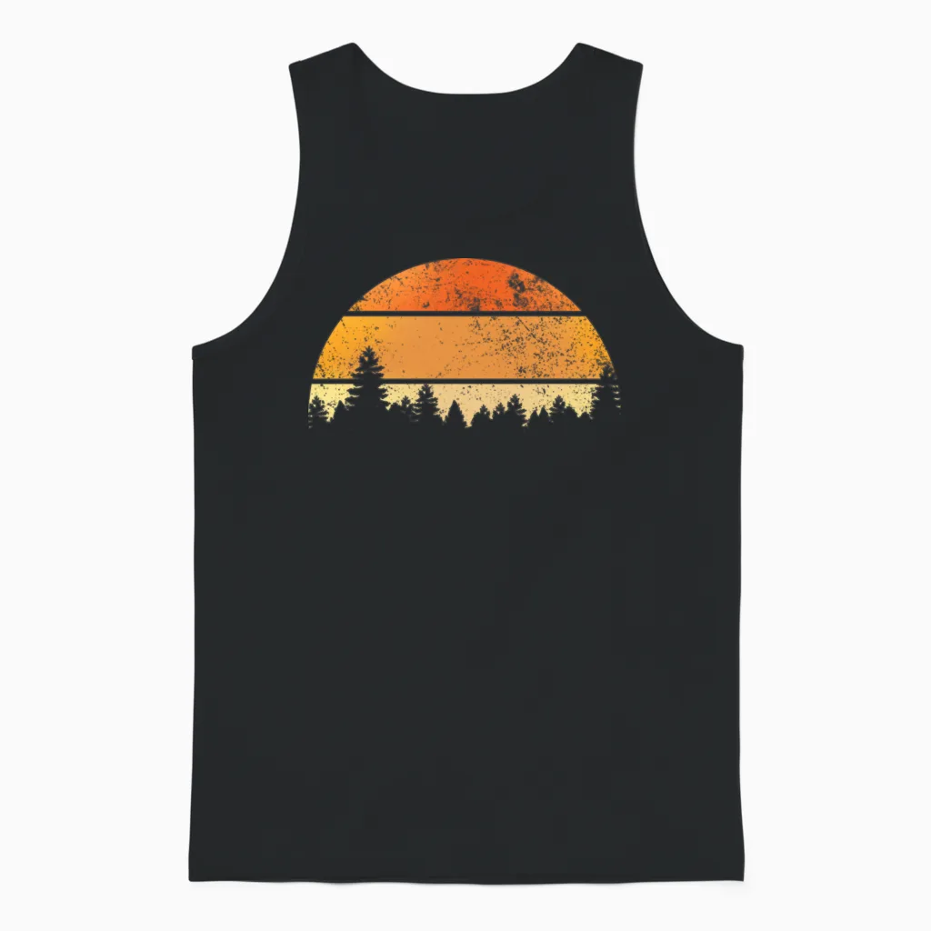 Retro Sunset Forest Summer & Beach Gift Unisex Tank Top - Black