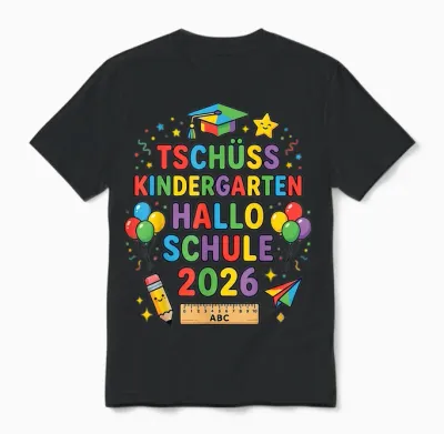 Tschüss Kindergarten Hallo Schule 2026 Endlich Schulkind Unisex T-Shirt - Black