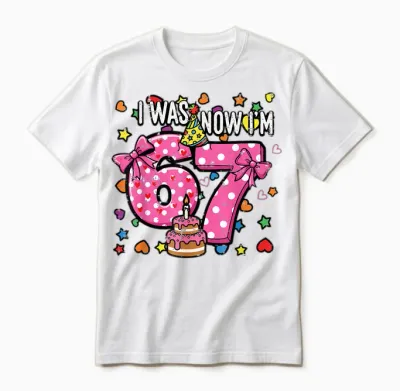 I Was 6 Now Im 7 Bow Cake 7th Birthday 67 Girls Unisex T-Shirt - White