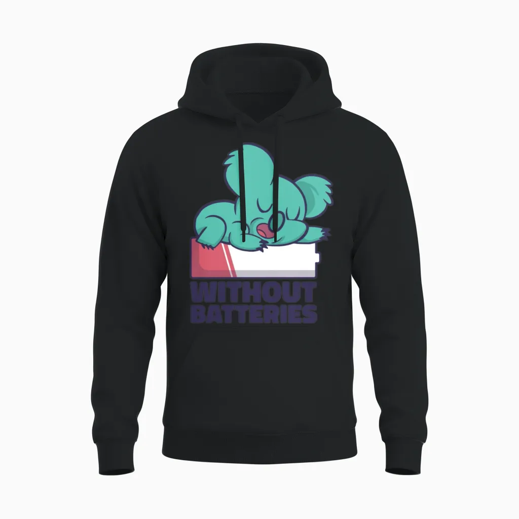 Without Batteries Retro Unisex Hoodie in Black