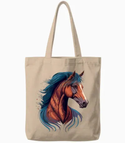 Horse Drawing Tote Bags - Natural