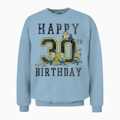 Despicable Me Minions Happy 30th Birthday T-Shirt, Black, S Unisex Sweatshirt - Light Blue