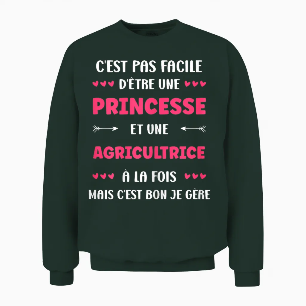 Start Farmer Profession Humor Princess Farmer T-Shirt, Black, Female X-Small Unisex Sweatshirt in Forest