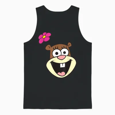 Spongebob Squarepants Cheerful Sandy Cheeks Big Face T-Shirt, Gray Unisex Tank Top - Black