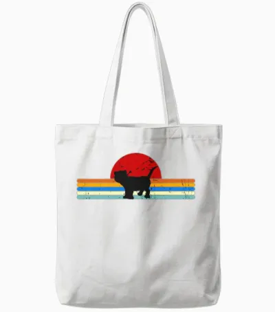 Cat Vintage Retro Sunset Tote Bags - White