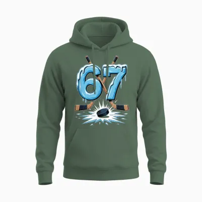67 Six Seven Hockey Lovers Funny Meme Boys Men Women Unisex Hoodie - Military Green