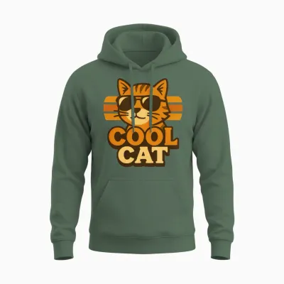 Cool Cat Retro Unisex Hoodie - Military Green