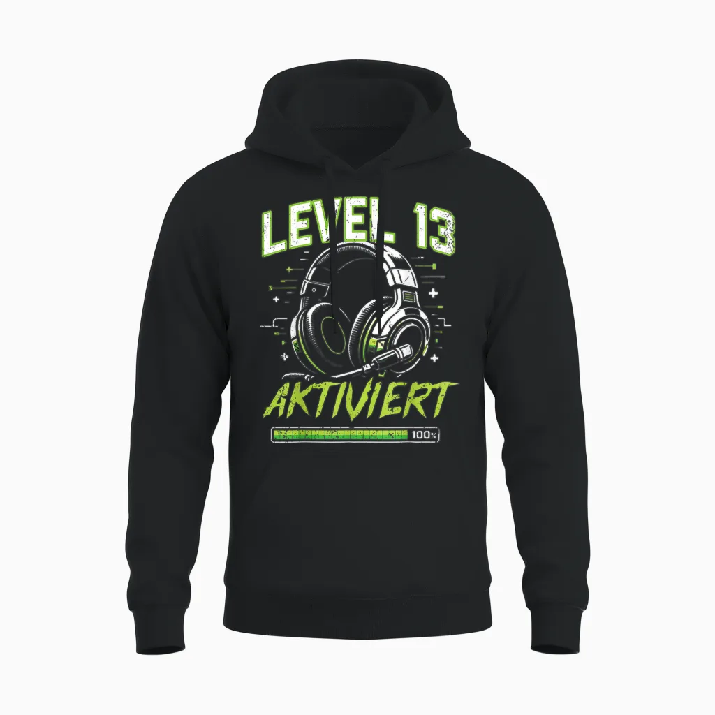 13. Geburtstag Jungen Video Gamer Level 13 Aktiviert Junge Unisex Hoodie in Black