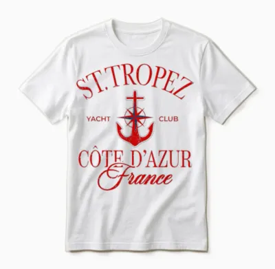 St. Tropez Cote D'azur Frankreich Segeln Vintage Anker Unisex T-Shirt - White