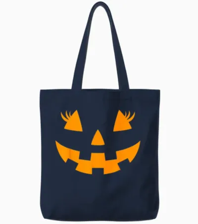 Jack O Lantern Face Pumpkin Eyelashes Hallowen Costume Funny Tote Bags - Navy