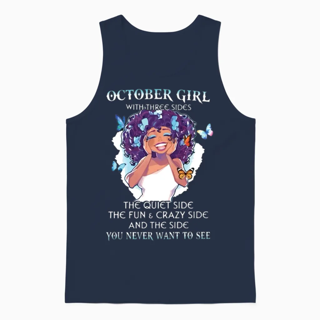 October Girl with Three Sides the Quiet Side the F Unisex Tank Top in Navy