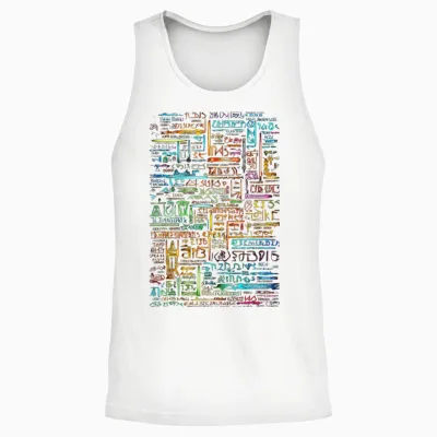 Colourful Art Graphic Motif Artwork T-Shirt, Black Unisex Tank Top - White