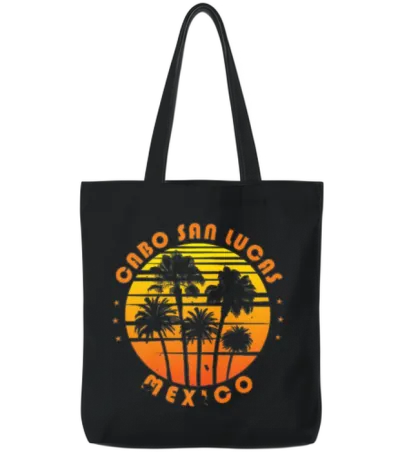 Retro Cabo San Lucas Mexico Souvenir Vintage Palm Tote Bags - Black