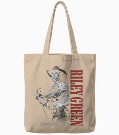 Riley Green Cowboy Guitar Tote Bags - Natural