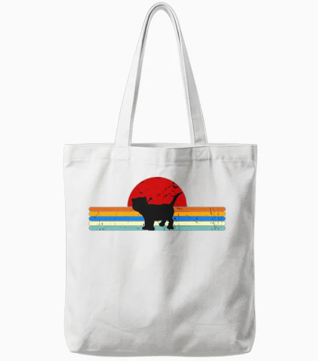 Cat Vintage Retro Sunset - Lovers Tote Bags - White