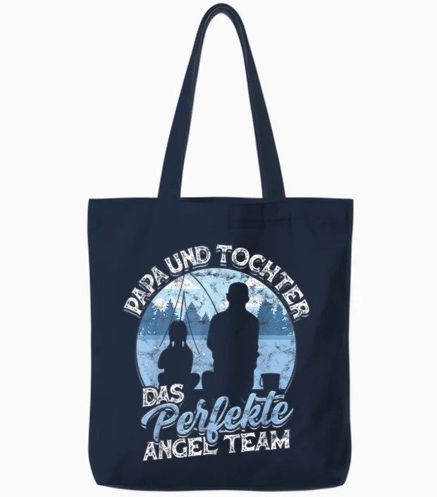 Papa & Tochter Das Perfekte Angel Team Fischen Angeln Angler Tote Bags in Navy