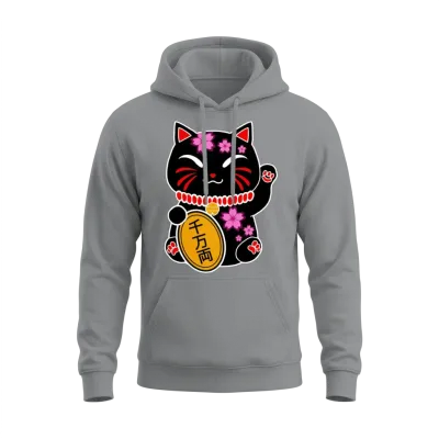 Lucky Cat. Japanese Cat. Statue of Japanese Cat Unisex Hoodie - Sport Grey