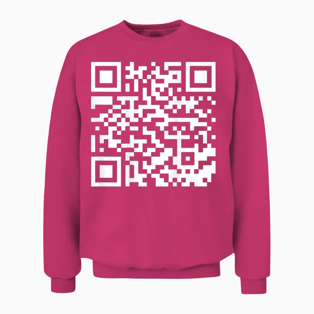 (on Back) Funny Qr Fck You Code Middle Finger Sarcasm Say T-Shirt, Black, S Unisex Sweatshirt in Heliconia