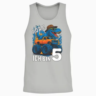 Kinder Dino Ich Bin 5 Dinosaurier Kindergeburtstag Monstertruck Unisex Tank Top - Ash
