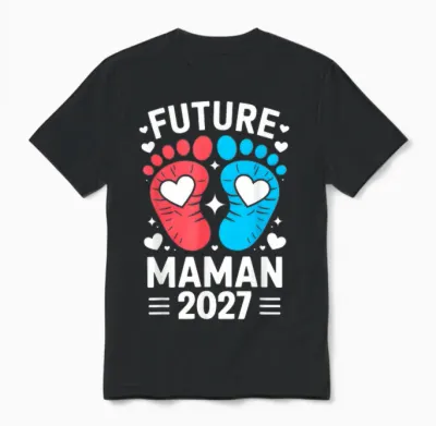 Femme Enceinte Future Maman 2027 Annonce Grossesse Original Unisex T-Shirt - Black