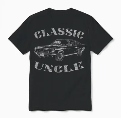 Funny Uncle Saying Classic Car Graphic Unisex T-Shirt - Black