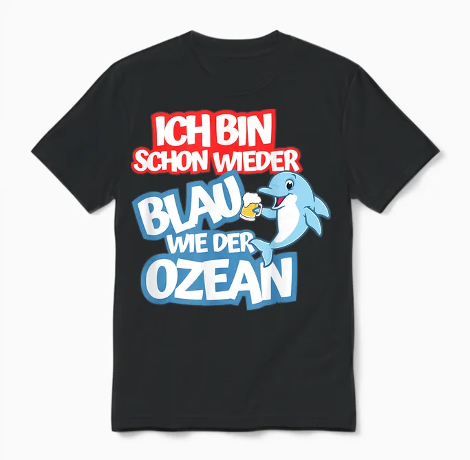 Blue as the Ocean Julian Mia Malle Party Sayings Summer B06 T-Shirt, Black Unisex T-Shirt in Black