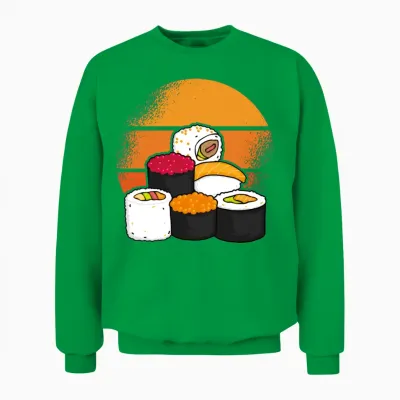 Sushi Aesthetic Retro Sun Unisex Sweatshirt - Irish Green