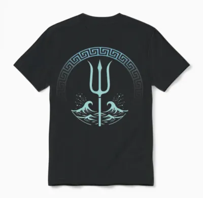 Poseidon Greek God Symbol T-Shirt, Black Unisex T-Shirt - Black