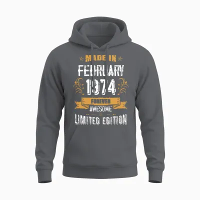 February 1974 Vintage Birthday Present Unisex Hoodie - Charcoal