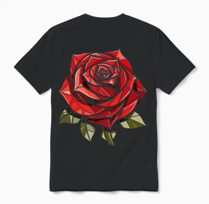 Red Rose Goth Floral & Botanical Gift Unisex T-Shirt in Black