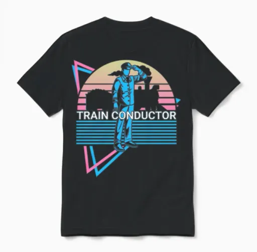 Train Conductor Retro Unisex T-Shirt in Black