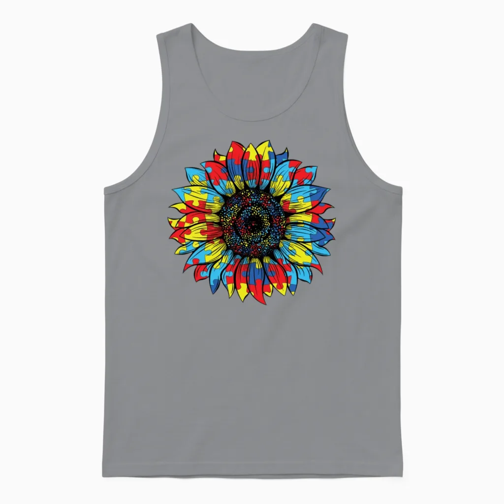 Autism Sunflower Retro - Awareness Unisex Tank Top in Sport Grey
