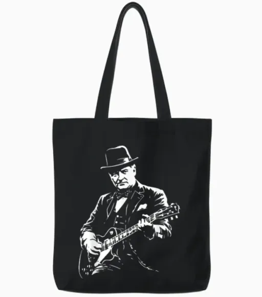 Winston Churchill Guitare Tote Bags in Black