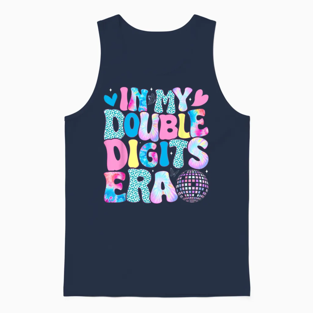 In My Double Digits Era Retro 10 Year Old 10th Birthday Girl Unisex Tank Top in Navy